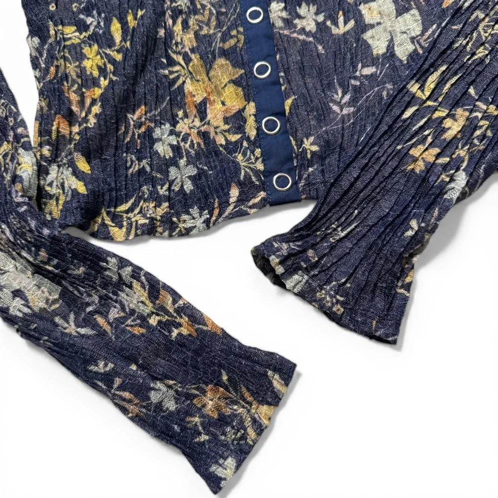 5 for $25!! Free People We the Free Angelina Top Indigo Floral Long Sleeve